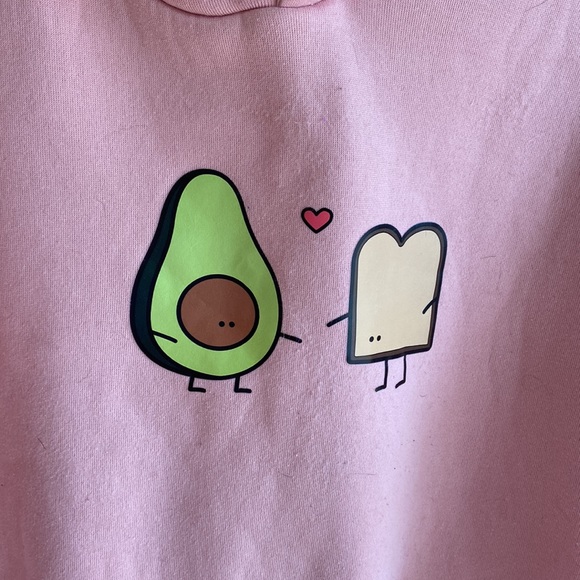Avocado toast pink hooded sweatshirt. Size large fits like a medium. - Picture 2 of 5